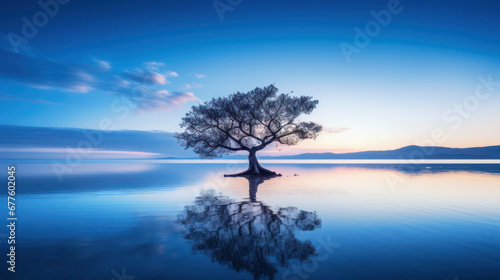 solitary tree in blue hour