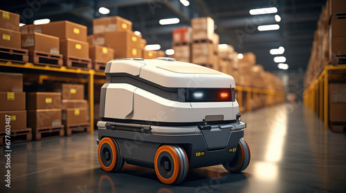Warehouse delivery using advanced robotics and automated guided vehicles.