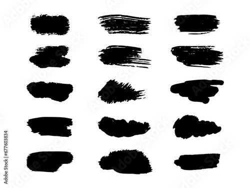 Grunge black brush strokes, paint roller elements. Set of hand drawn vector  ink splash elements.