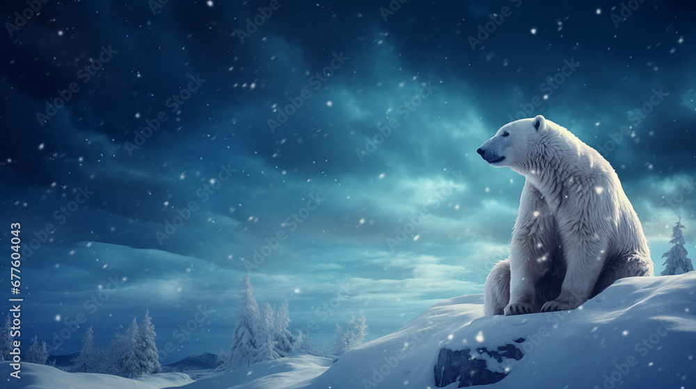 Winter landscape with a polar bear.