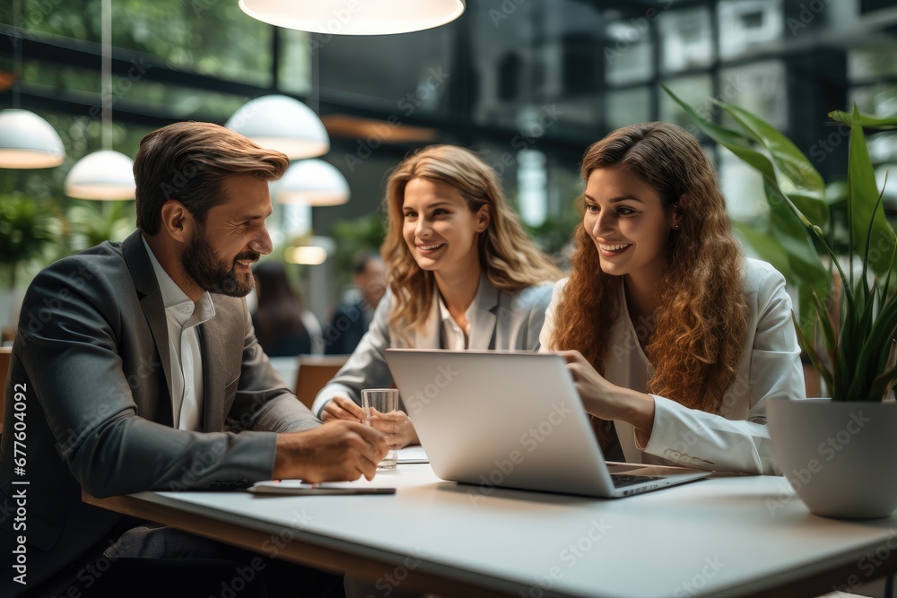 Design professionals using a laptop together in an office.
