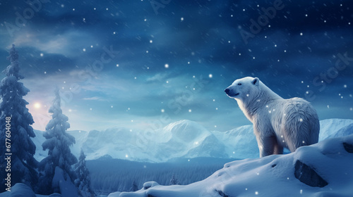 Winter landscape with a polar bear. © Анастасия Козырева