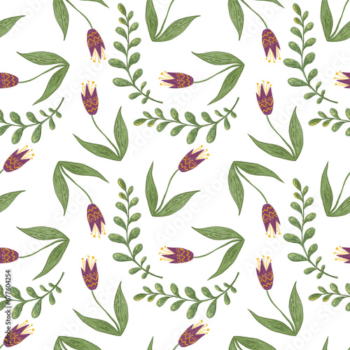 Seamless pattern flowers tulips. Good for textiles, nursery, wallpapers, wrapping paper, clothes.