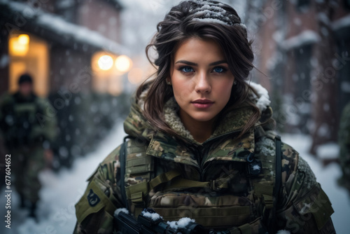portrait of a woman wearing soldier uniform