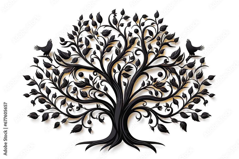 Obraz premium Stylish tree illustration with rood in black transparent on PNG background. Generative Ai.