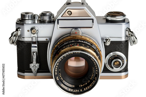 Vintage camera with Carl Zeiss lens transparent on PNG background. Generative Ai. photo