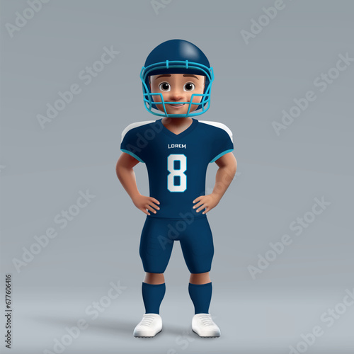 3d cartoon cute young american football player in Tennessee uniform.