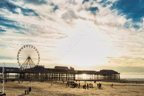 sunset on the beach in Blackpool 