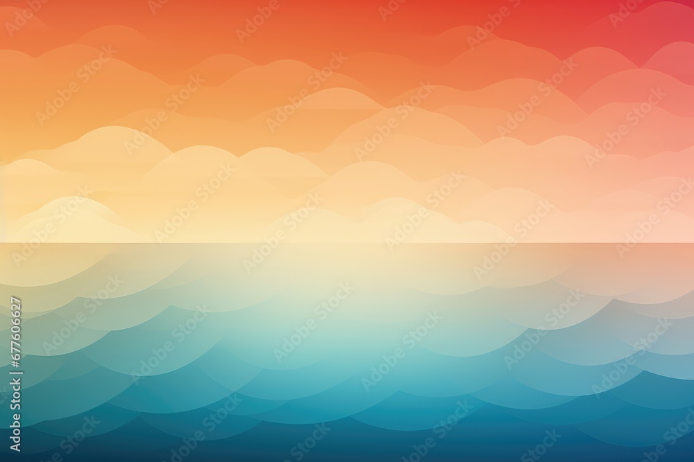 In a serene composition, a seamless color gradient gracefully transitions between the soothing tones of an ocean and the ethereal presence of clouds. Illustration - obrazy, fototapety, plakaty 