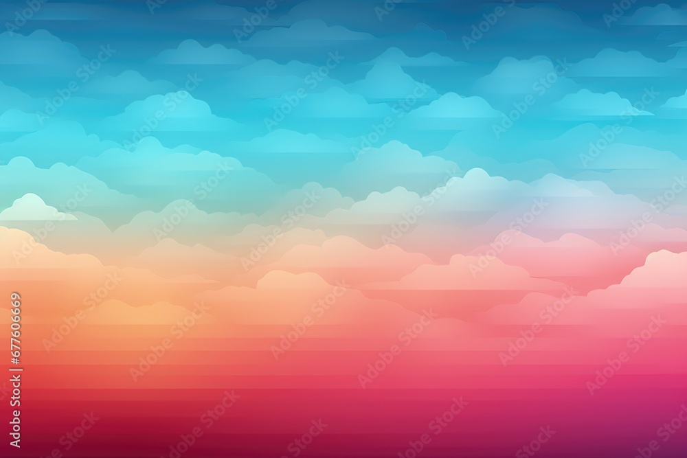 In a tranquil composition, a seamless color gradient bathes fluffy clouds, creating an abstract background that combines soft gradients with ethereal elements. Illustration
