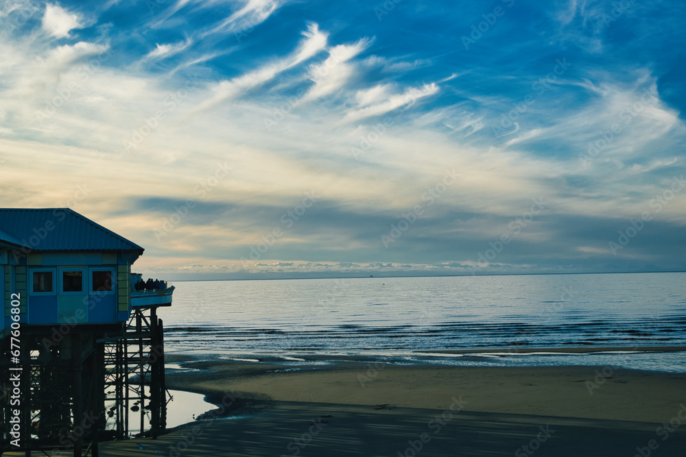 lifeguard tower at sunset in Blackpool 