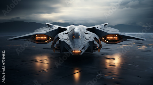 futuristic fighter military drone high technology concept photo