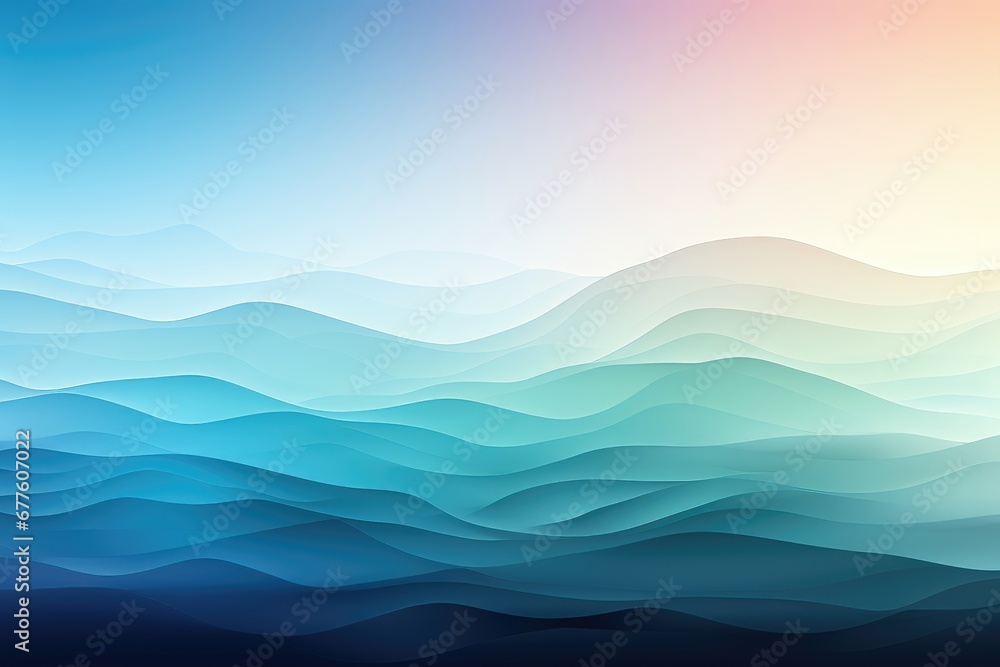 A seamless color gradient gently envelops the rhythmic patterns of ocean waves, creating an abstract background that conveys tranquility and subtle movement. Illustration
