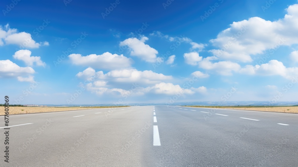 Empty asphalt road and blue sky with white clouds. Road background with blue sky with clouds