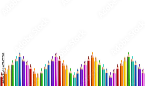 Rainbow color wooden pencils lying in a zigzag seamless pattern  isolated on white background