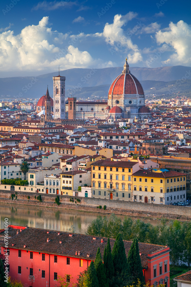 Florence, Italy. Aerial cityscape image of iconic Florence, Italy at beautiful autumn sunset.