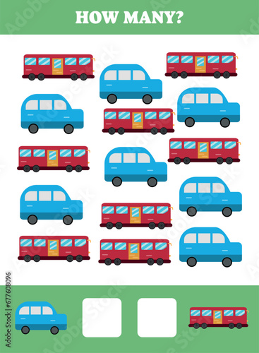 How many are there? Educational math game for kids. Printable worksheet design for preschool, kindergarten or elementary students. Learning mathematic. Counting exercise. © Emre Akkoyun