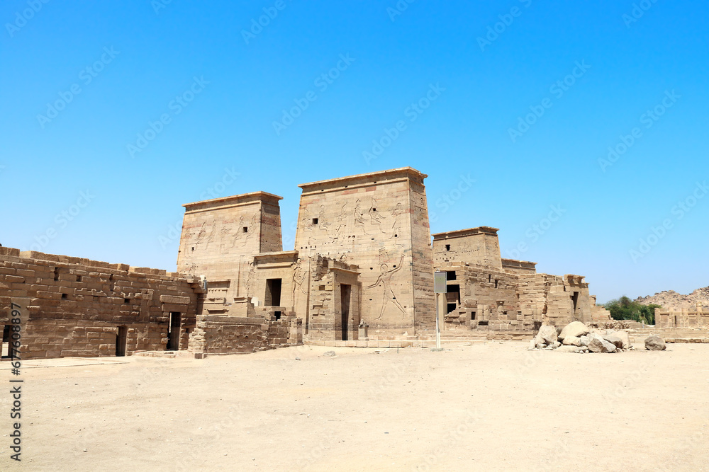 Philae temple in Aswan on the Nile, Egypt, North Africa. Temple of Isis on Agilkia Island (Philae)