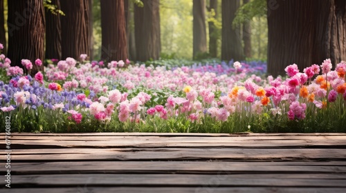 spring flower wooden forest path illustration grass landscape, park outdoor, tree garden spring flower wooden forest path