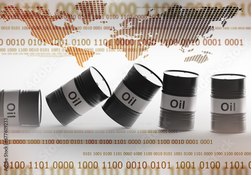 Oil barrels. Falling contai...