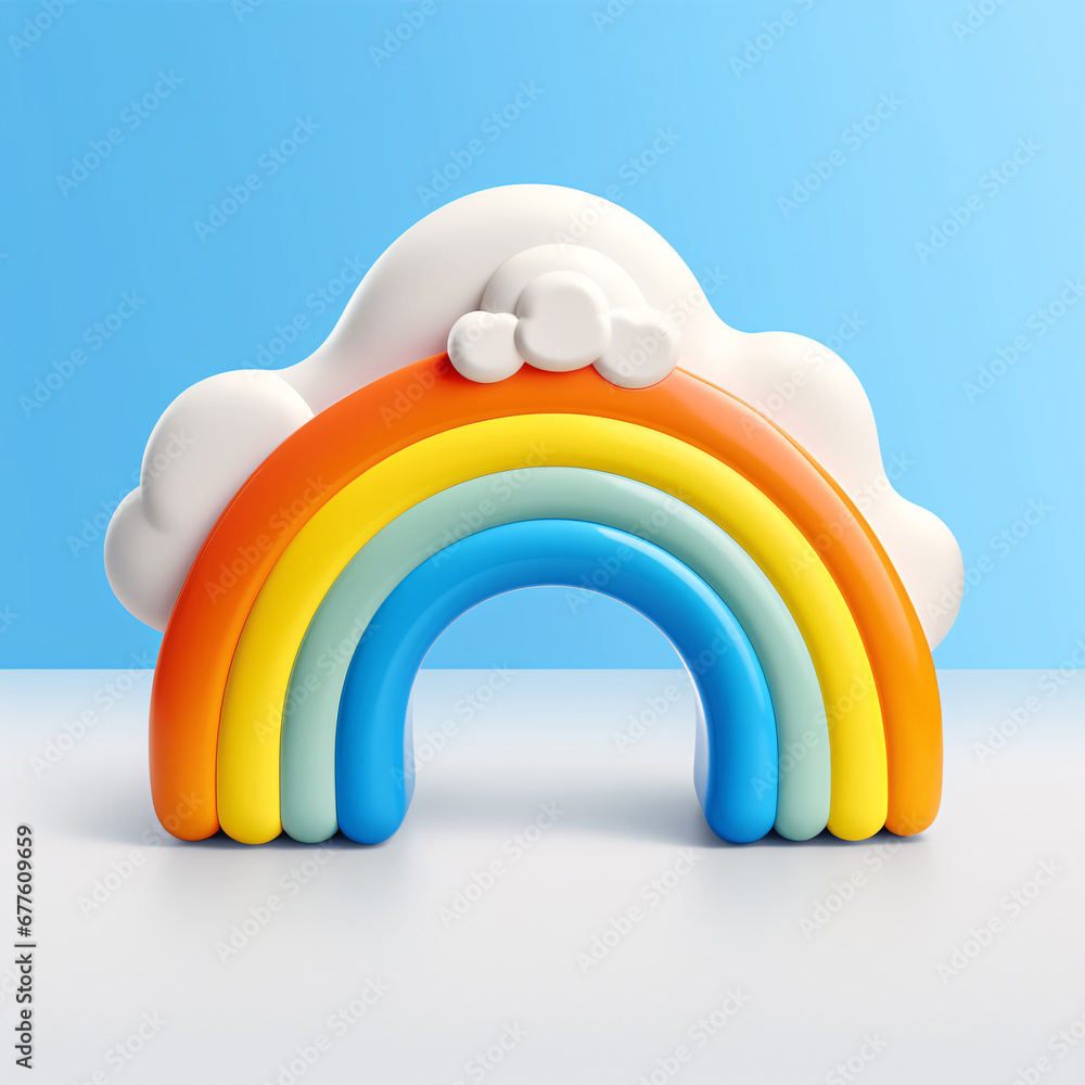 Fototapeta premium Colorful 3D Clay Rainbow and Clouds Figurine