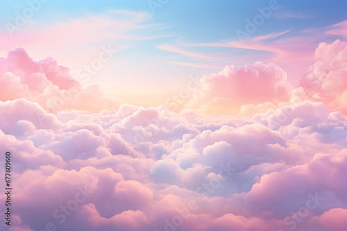 Pastel Holographic Gradient Clouds Against Soft Pink Sky