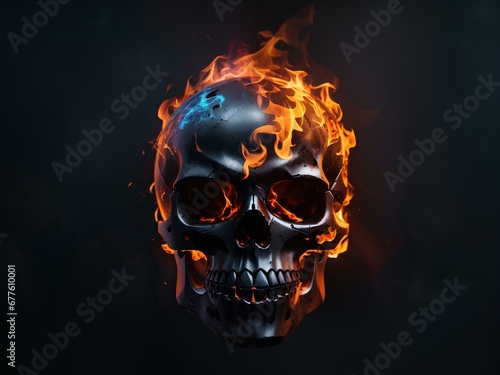 Captivate your audience with this intense stock photo of a skull engulfed in mesmerizing flames. AI generated art