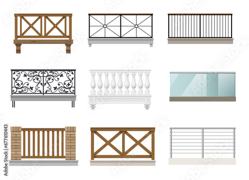 Set of different balconies on the facade