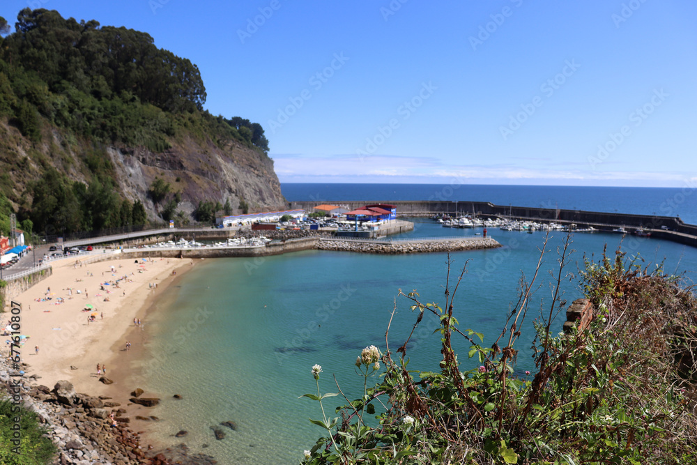 Beautiful beach in the town of Lastres in Asturias