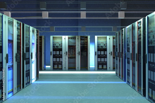 Server room. Boxes with tel...