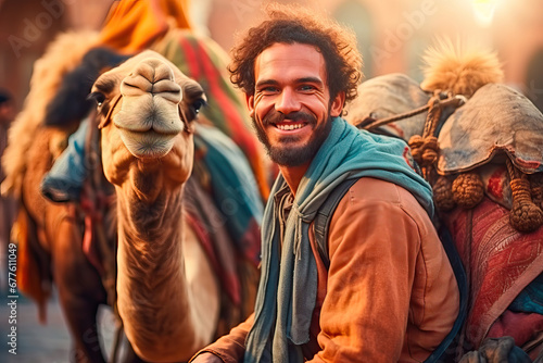 Portrait of an Egyptian fliz with his camel photo