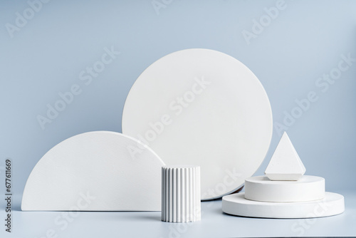 White concrete podiums presentation marketing product © Irina