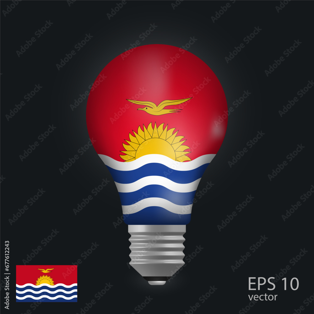 Vector light bulb with flag of Kiribati, 3D rendering isolated on gray background.
