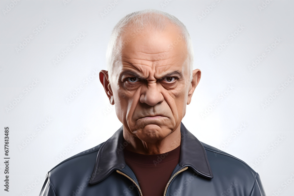 Sulking senior Latin American man, head and shoulders portrait on white background. Neural network generated photorealistic image Sulking senior Latin American man, head and shoulders portrait on white background. Neural network generated photorealistic image