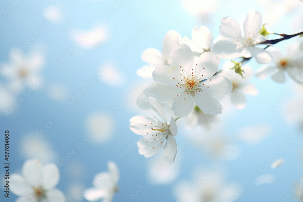White spring blossom on soft background with copy space