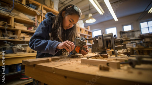 Crafting Dreams: Young Teenage Woodworker Learning the Art of Wood in Workshop