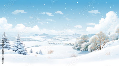 Cold white winter hills landscape background with snow on fir trees © Robert Kneschke