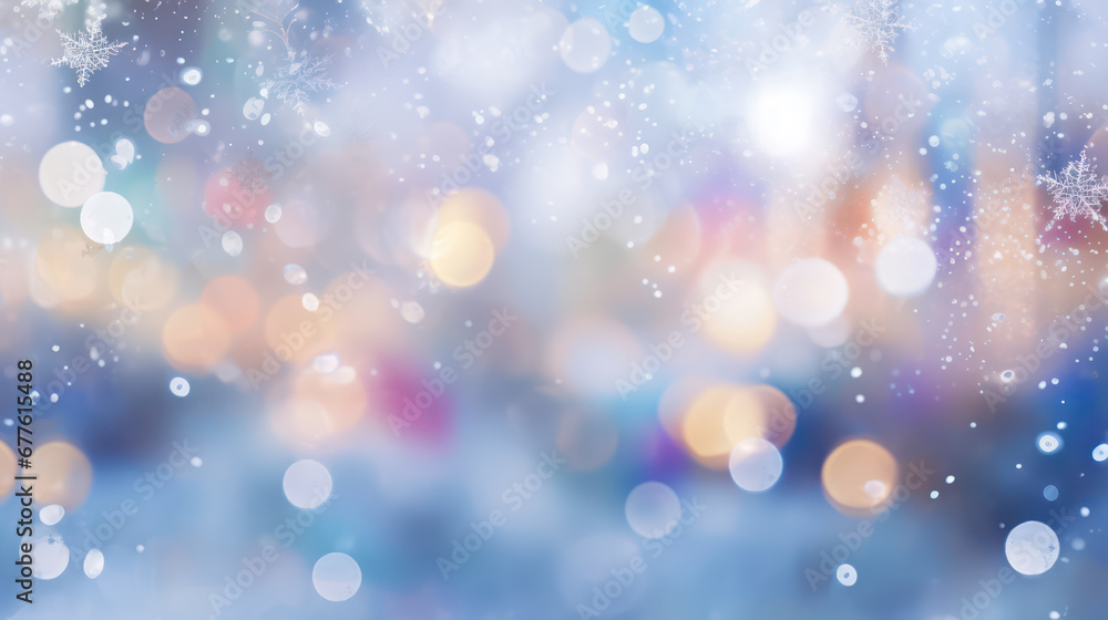 Abstract festive background for winter magic holidays, with blur, lights and bokeh. Created with  generative AI. Landscape orientation