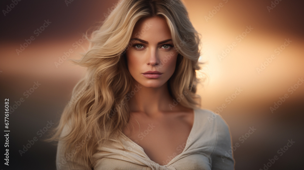 Fototapeta premium captivating blonde woman in her 30s, expressing sadness, fatigue, or depression, with a bad mood