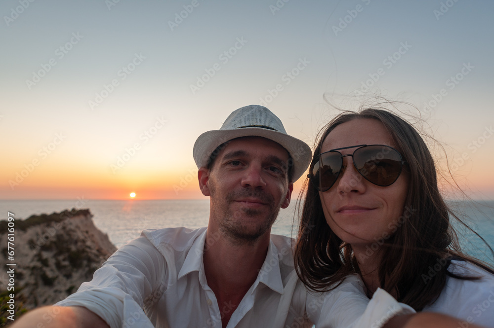 Young couple on their honeymoon in Greece