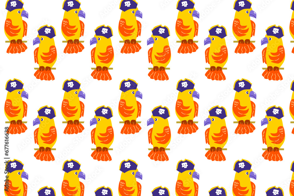 Obraz premium cute cartoon bird parrot seamless pattern