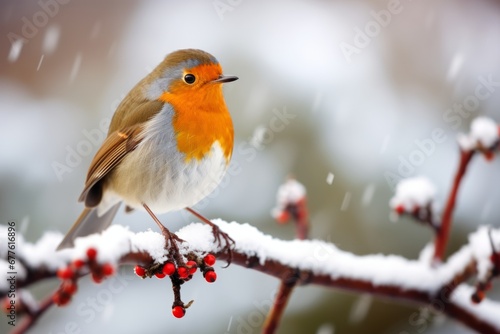 A Bright Red Robin Brings a Splash of Color to a Snowy Branch on a Peaceful Christmas Day