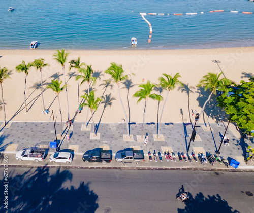 Pattaya Thailand, a view of the beach road of Pattaya alongside the renovated new beach with palm trees