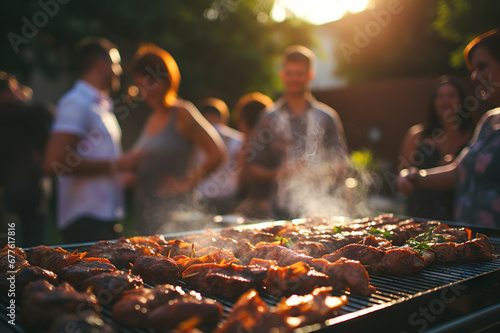 Backyard BBQ Party Friends Celebrating with Grilled Delights, Good Company, and Heartwarming Friendship. created with Generative AI