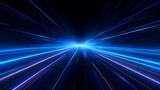 3d Abstract neon wallpaper. Glowing blue dynamic lines over black background. Light drawing trajectory