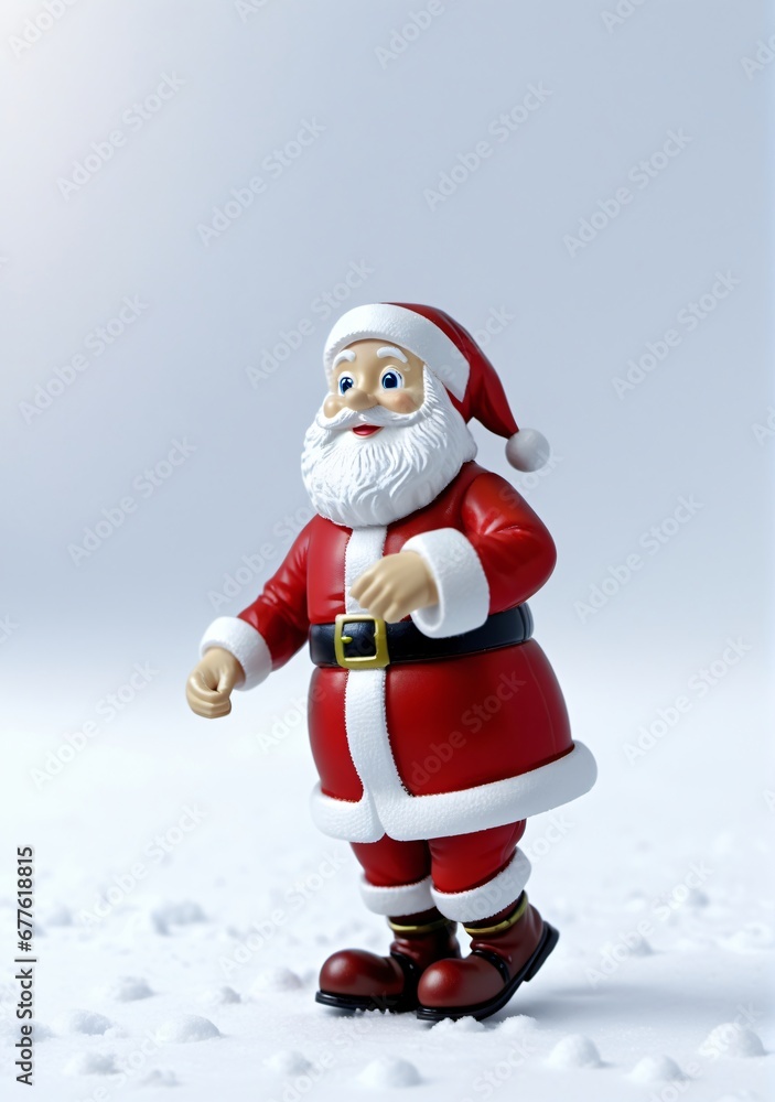 3D Toy Of Santa Claus Going For A Stroll In A Winter Wonderland On A White Background.