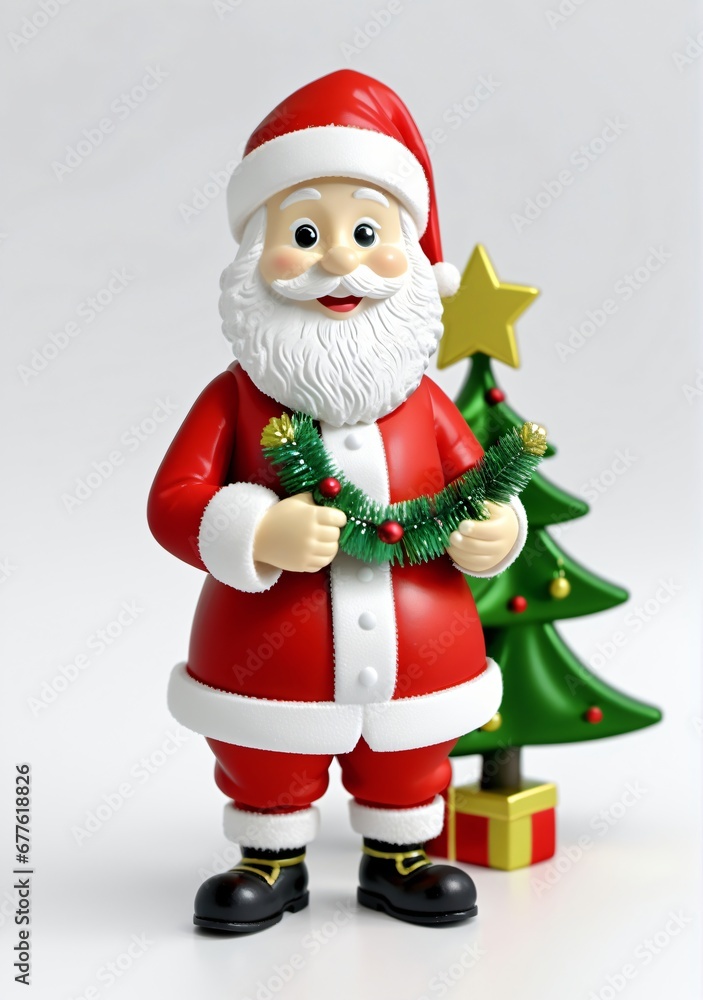 Fototapeta premium 3D Toy Of Santa Claus Decorating The Christmas Tree On A White Background.