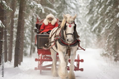 Vintage sleigh ride through a serene winter forest: A trip down memory lane © aicandy