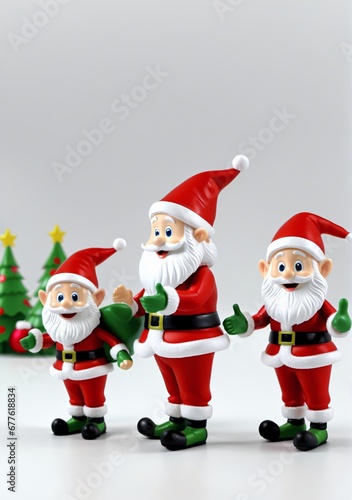 3D Toy Of Santa Claus Telling Jokes To The Elves On A White Background. © Pixel Matrix