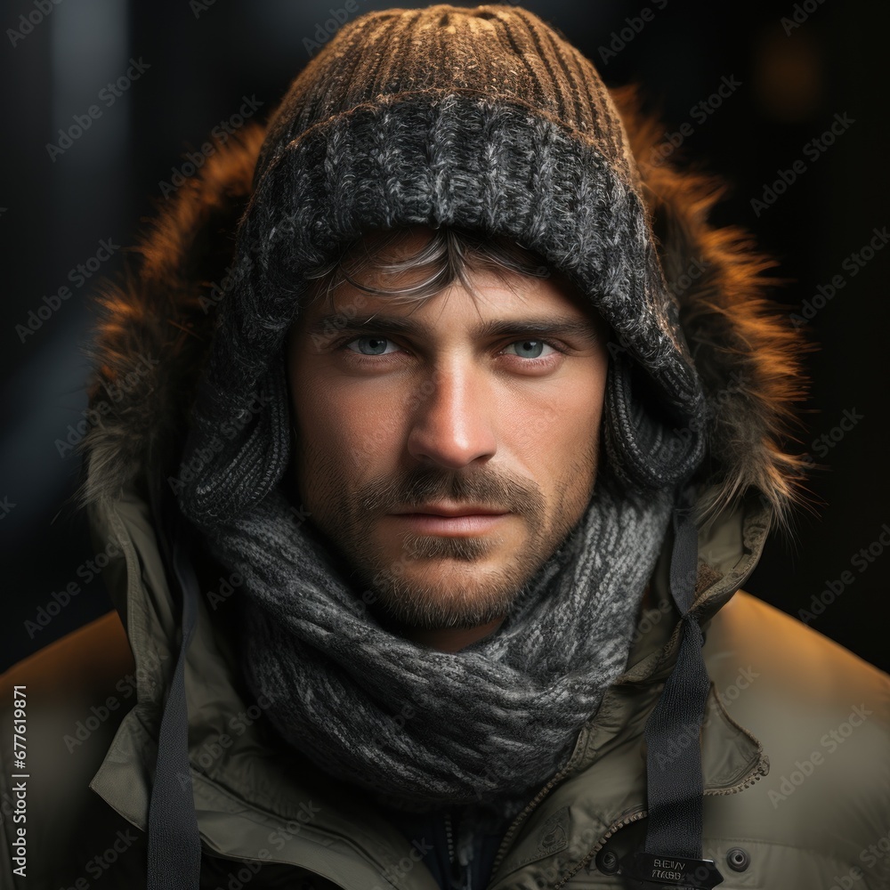 portrait of a man in a winter hat and scarf portrait of a man in a winter hat and scarf